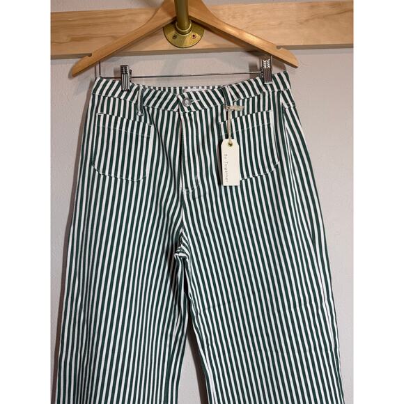 Women's By Together Dark Green Striped Wide Leg Pant Size Large NEW - Picture 3 of 11